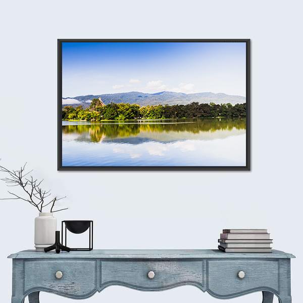 View Of Water Reservoir In Lanna Rama 9 Park Canvas Wall Art-1 Piece-Floating Frame-24" x 16"-Tiaracle