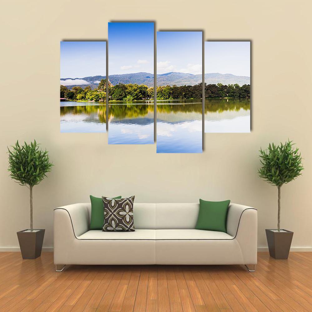 View Of Water Reservoir In Lanna Rama 9 Park Canvas Wall Art-4 Pop-Gallery Wrap-50" x 32"-Tiaracle