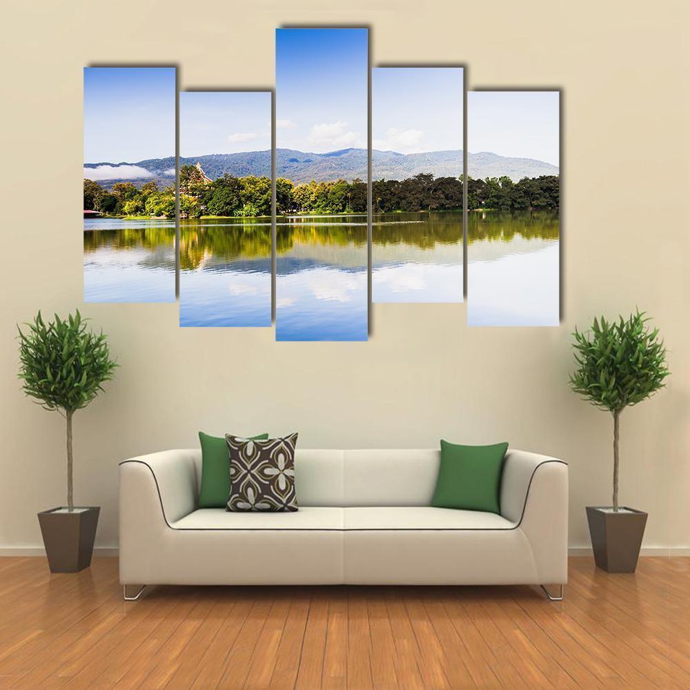 View Of Water Reservoir In Lanna Rama 9 Park Canvas Wall Art-5 Pop-Gallery Wrap-47" x 32"-Tiaracle