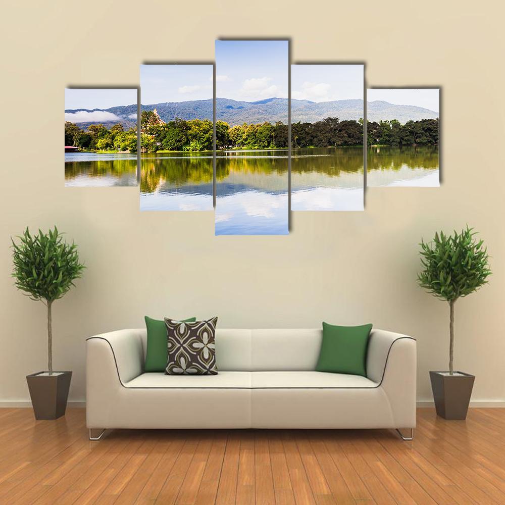 View Of Water Reservoir In Lanna Rama 9 Park Canvas Wall Art-5 Star-Gallery Wrap-62" x 32"-Tiaracle