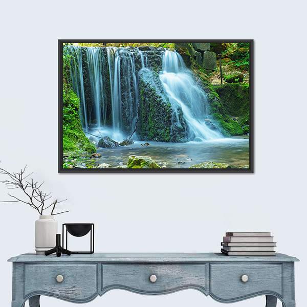 View Of Waterfall Canvas Wall Art-1 Piece-Floating Frame-24" x 16"-Tiaracle