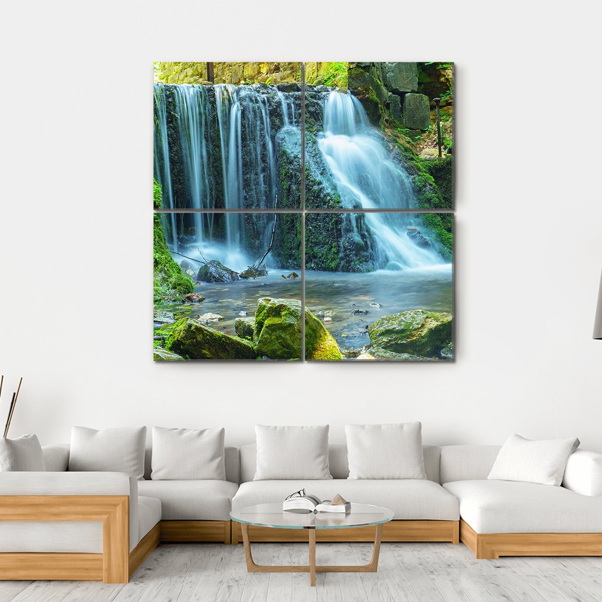 View Of Waterfall Canvas Wall Art-4 Square-Gallery Wrap-17" x 17"-Tiaracle
