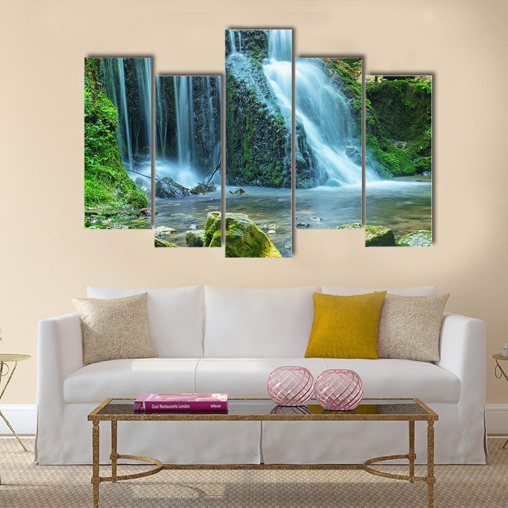 View Of Waterfall Canvas Wall Art-5 Pop-Gallery Wrap-47" x 32"-Tiaracle