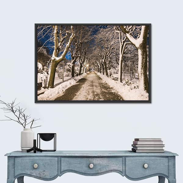 View Of Winter Night Canvas Wall Art-1 Piece-Floating Frame-24" x 16"-Tiaracle
