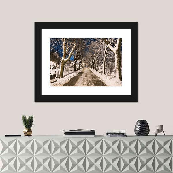 View Of Winter Night Canvas Wall Art-1 Piece-Framed Print-20" x 16"-Tiaracle