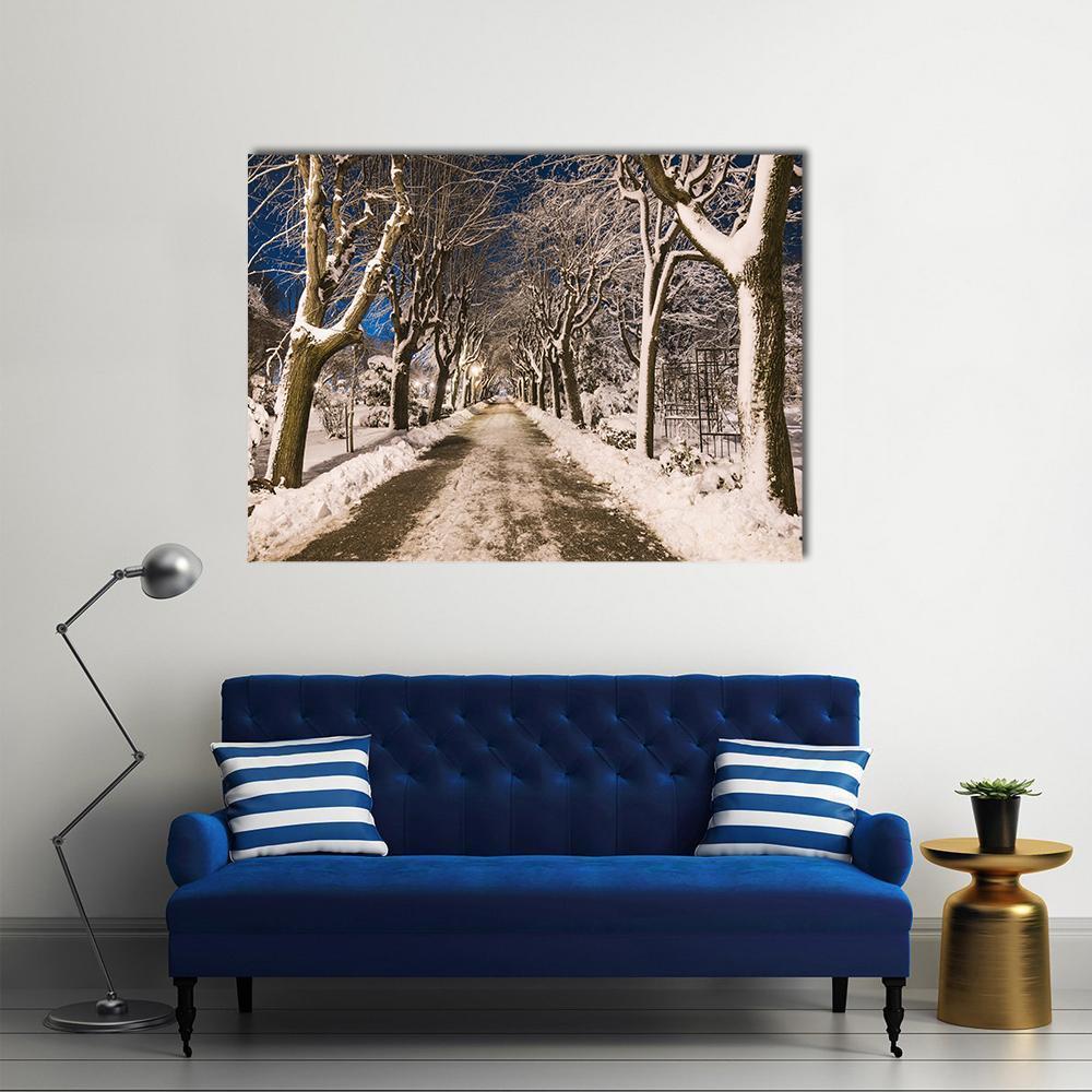 View Of Winter Night Canvas Wall Art-1 Piece-Gallery Wrap-48" x 32"-Tiaracle