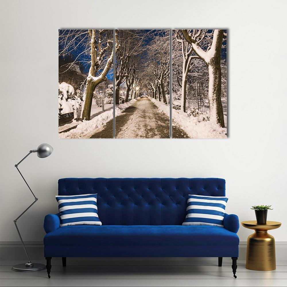 View Of Winter Night Canvas Wall Art-3 Horizontal-Gallery Wrap-37" x 24"-Tiaracle