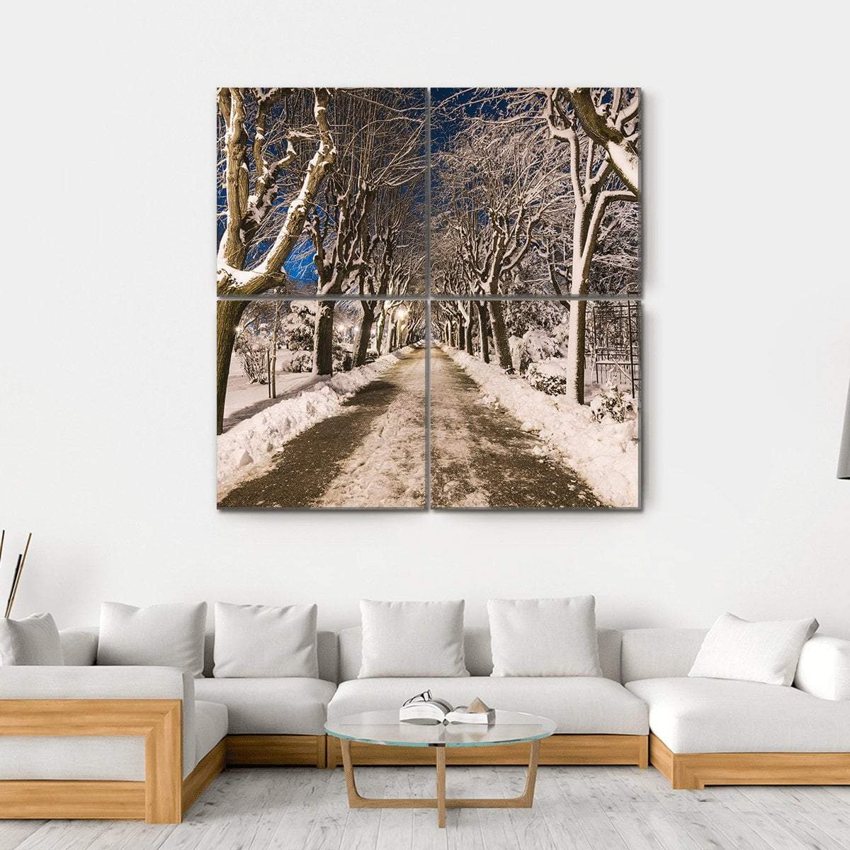 View Of Winter Night Canvas Wall Art-4 Square-Gallery Wrap-17" x 17"-Tiaracle