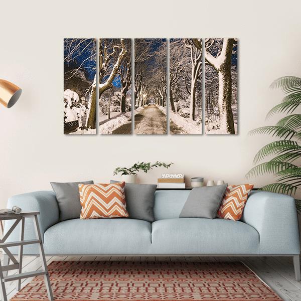View Of Winter Night Canvas Wall Art-5 Horizontal-Gallery Wrap-22" x 12"-Tiaracle
