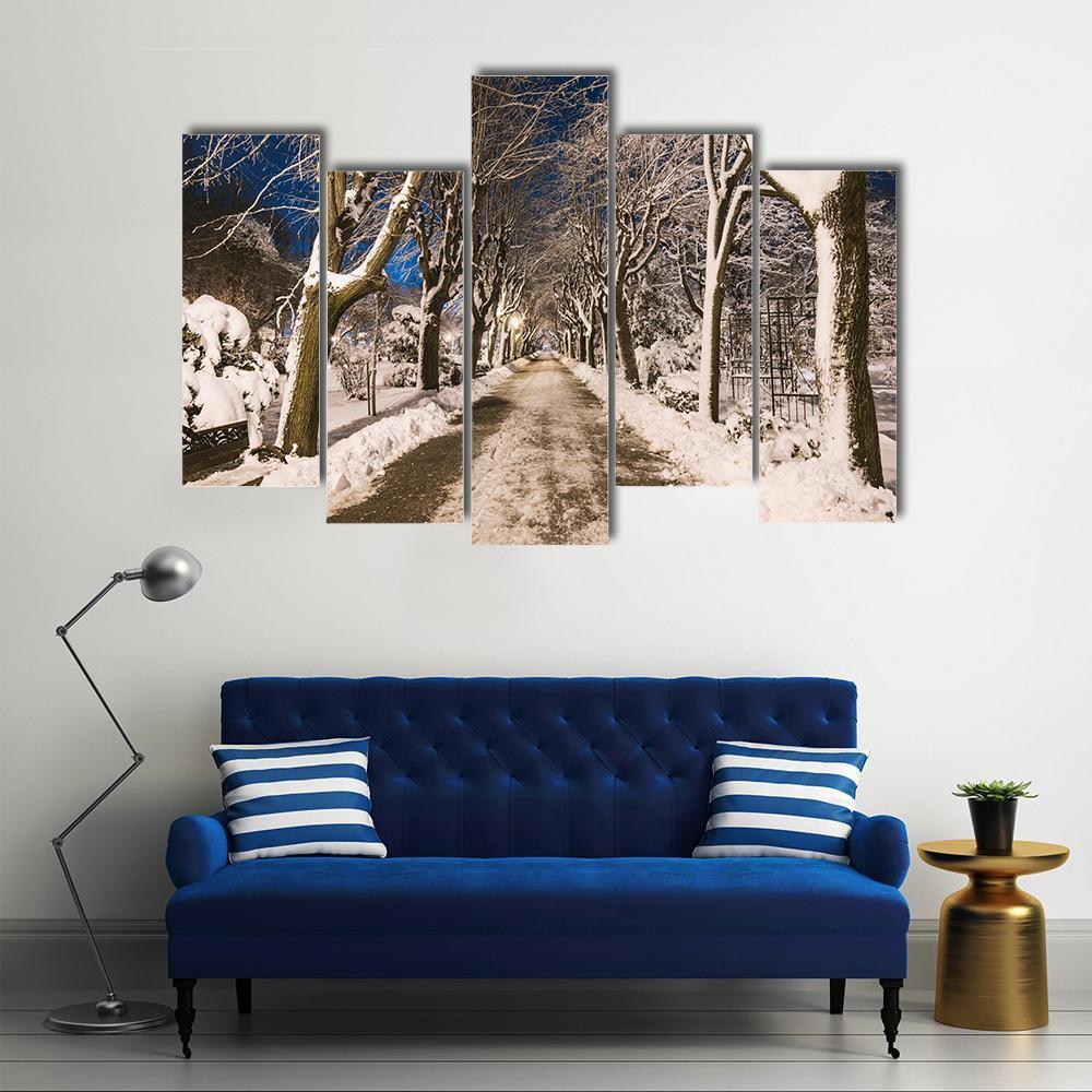 View Of Winter Night Canvas Wall Art-1 Piece-Gallery Wrap-48" x 32"-Tiaracle