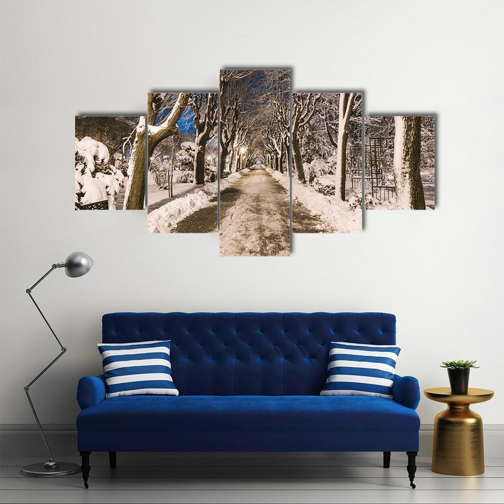 View Of Winter Night Canvas Wall Art-5 Star-Gallery Wrap-62" x 32"-Tiaracle
