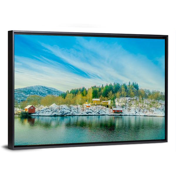 View Of Wooden Houses In A Coastal Scene Canvas Wall Art-3 Horizontal-Gallery Wrap-25" x 16"-Tiaracle