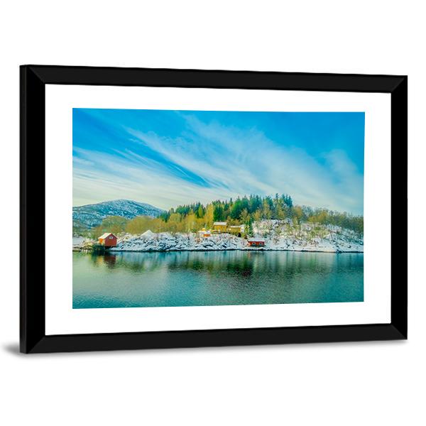 View Of Wooden Houses In A Coastal Scene Canvas Wall Art-3 Horizontal-Gallery Wrap-25" x 16"-Tiaracle