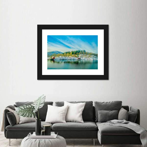 View Of Wooden Houses In A Coastal Scene Canvas Wall Art-3 Horizontal-Gallery Wrap-25" x 16"-Tiaracle