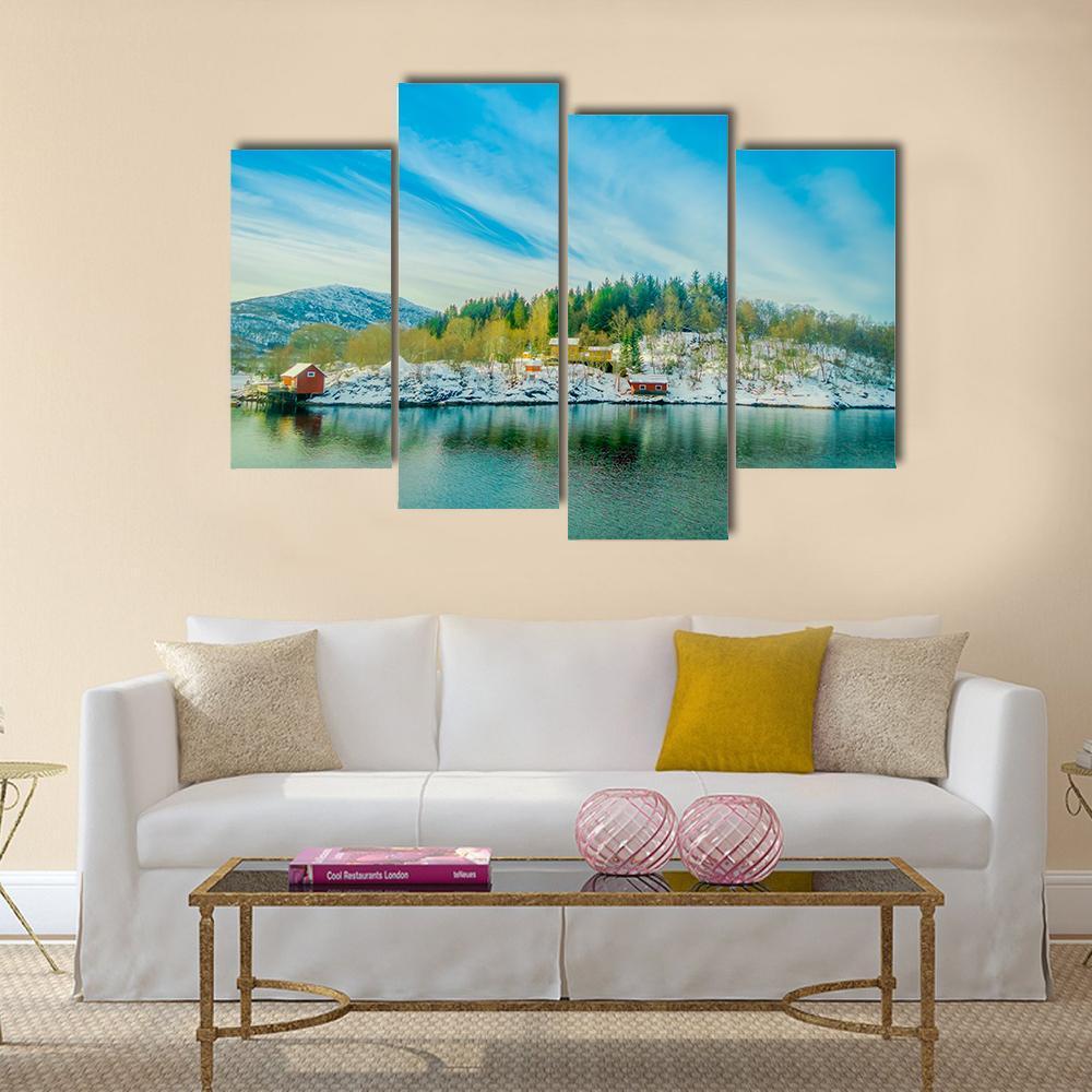 View Of Wooden Houses In A Coastal Scene Canvas Wall Art-4 Pop-Gallery Wrap-50" x 32"-Tiaracle