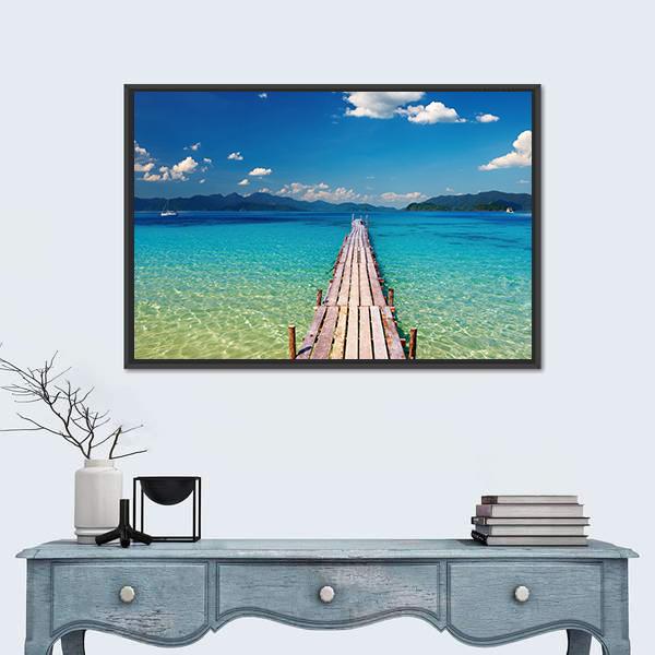 View Of Wooden Pier In Thailand Canvas Wall Art-1 Piece-Floating Frame-24" x 16"-Tiaracle