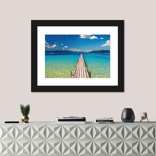 View Of Wooden Pier In Thailand Canvas Wall Art-1 Piece-Framed Print-20" x 16"-Tiaracle