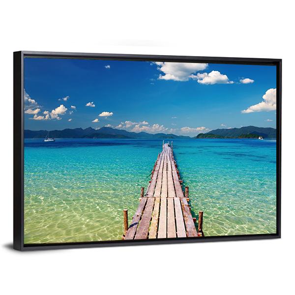 View Of Wooden Pier In Thailand Canvas Wall Art-3 Horizontal-Gallery Wrap-25" x 16"-Tiaracle
