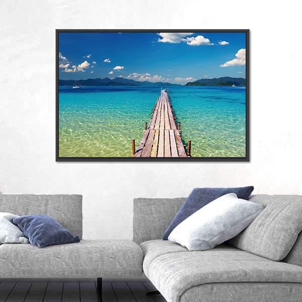 View Of Wooden Pier In Thailand Canvas Wall Art-3 Horizontal-Gallery Wrap-25" x 16"-Tiaracle