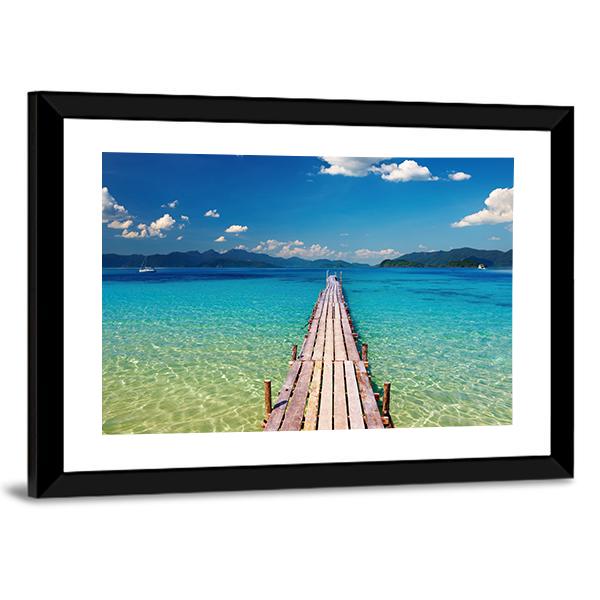 View Of Wooden Pier In Thailand Canvas Wall Art-3 Horizontal-Gallery Wrap-25&quot; x 16&quot;-Tiaracle