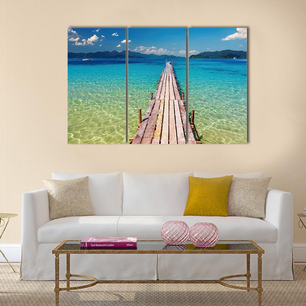 View Of Wooden Pier In Thailand Canvas Wall Art-3 Horizontal-Gallery Wrap-37&quot; x 24&quot;-Tiaracle