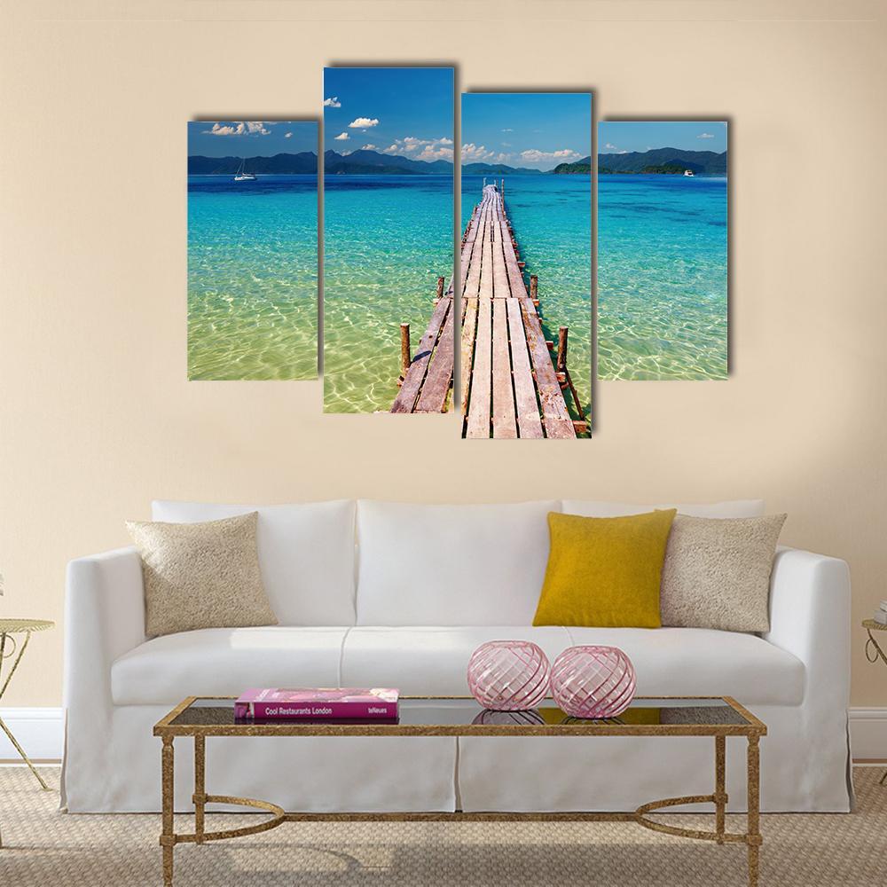 View Of Wooden Pier In Thailand Canvas Wall Art-4 Pop-Gallery Wrap-50&quot; x 32&quot;-Tiaracle