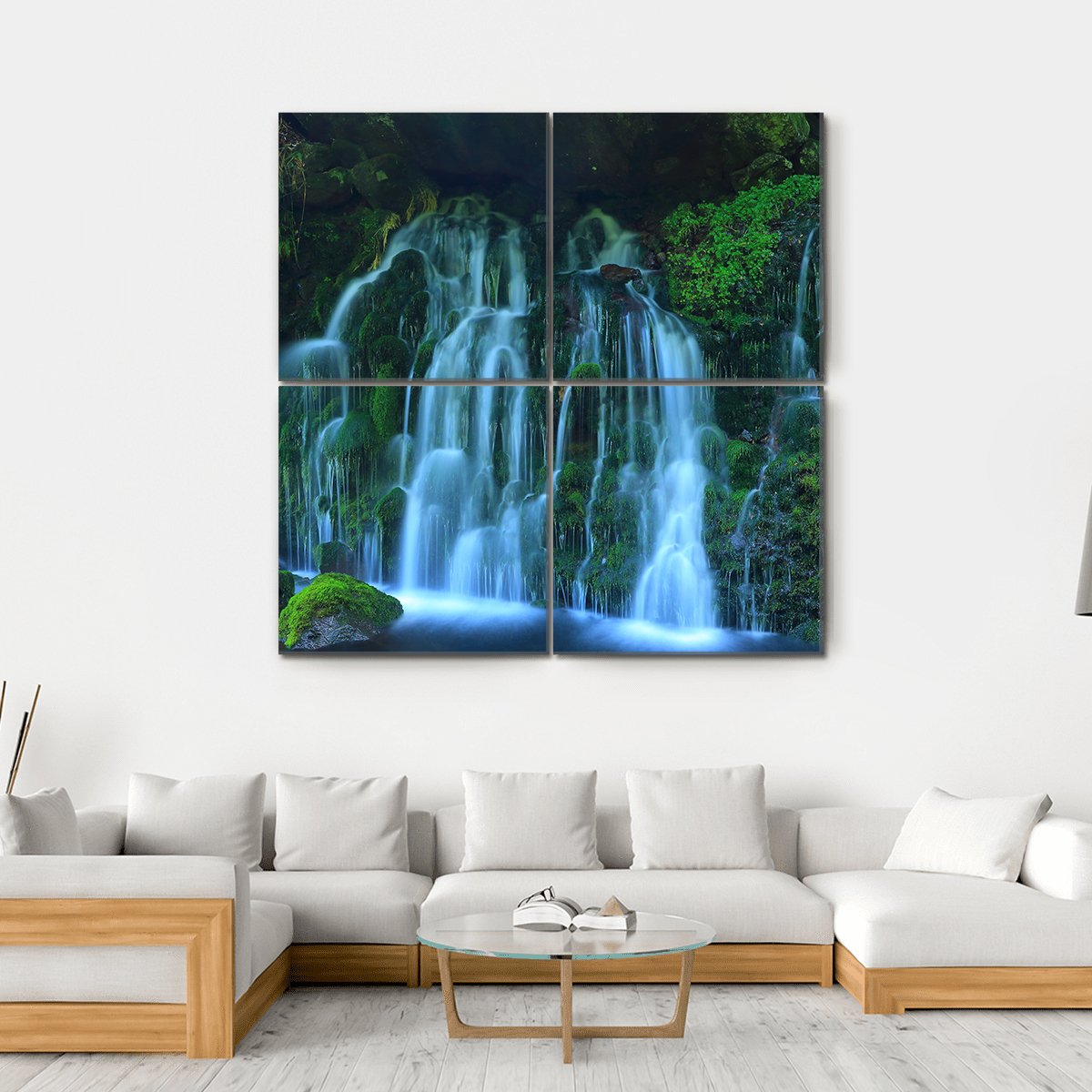 View Of Xia Yuan Waterfall Canvas Wall Art-4 Square-Gallery Wrap-17" x 17"-Tiaracle