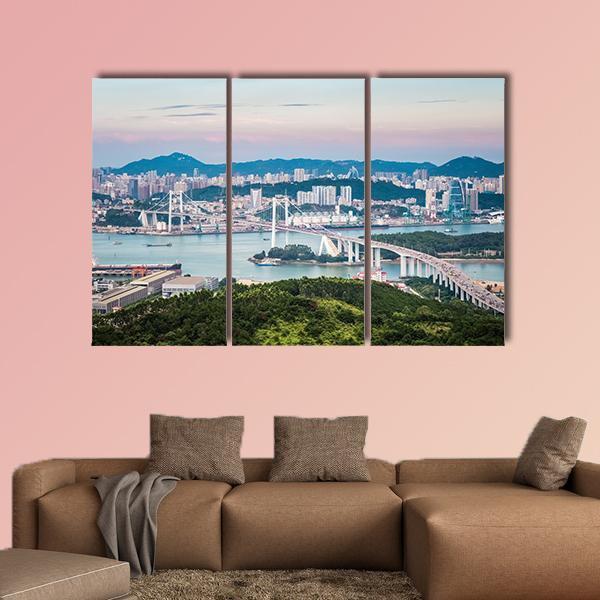View Of Xiamen Haicang Bridge At Dusk Canvas Wall Art-3 Horizontal-Gallery Wrap-37" x 24"-Tiaracle