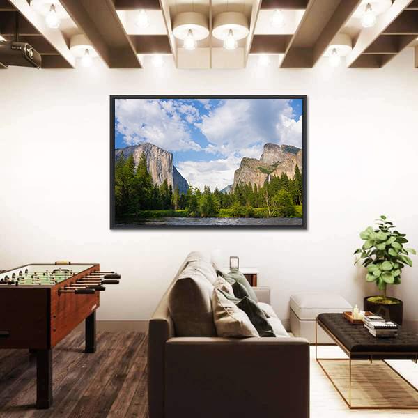 View Of Yosemite Valley Canvas Wall Art-3 Horizontal-Gallery Wrap-25" x 16"-Tiaracle