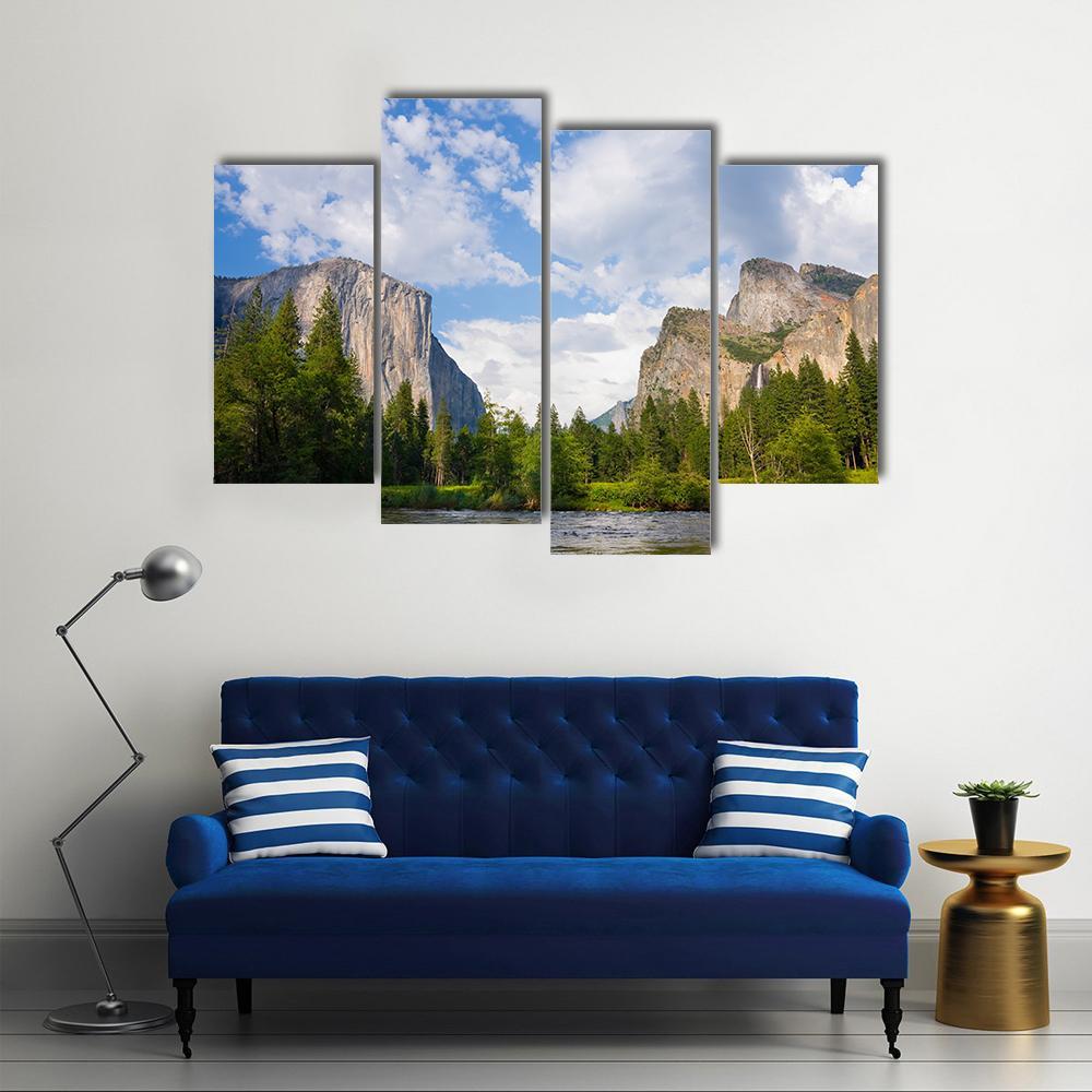 View Of Yosemite Valley Canvas Wall Art-4 Pop-Gallery Wrap-50" x 32"-Tiaracle