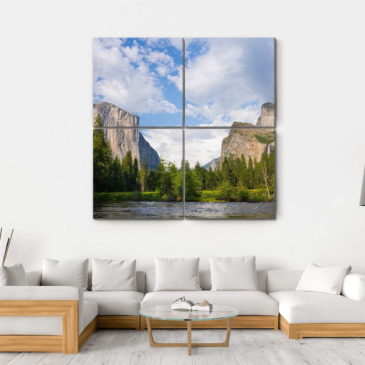 View Of Yosemite Valley Canvas Wall Art-4 Square-Gallery Wrap-17" x 17"-Tiaracle