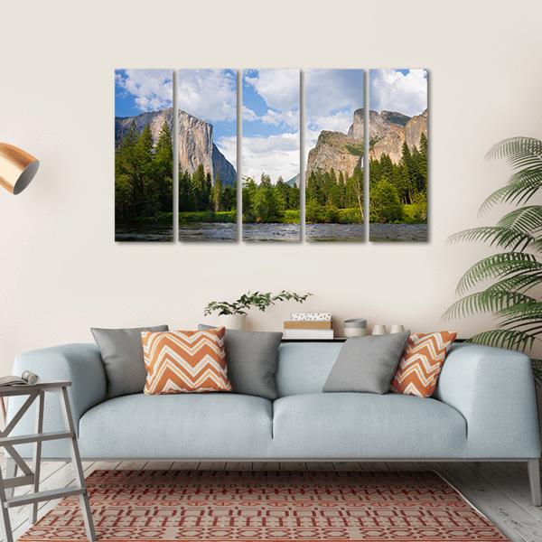 View Of Yosemite Valley Canvas Wall Art-5 Horizontal-Gallery Wrap-22" x 12"-Tiaracle