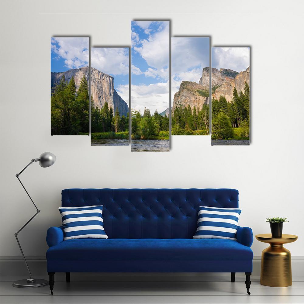View Of Yosemite Valley Canvas Wall Art-5 Pop-Gallery Wrap-47" x 32"-Tiaracle