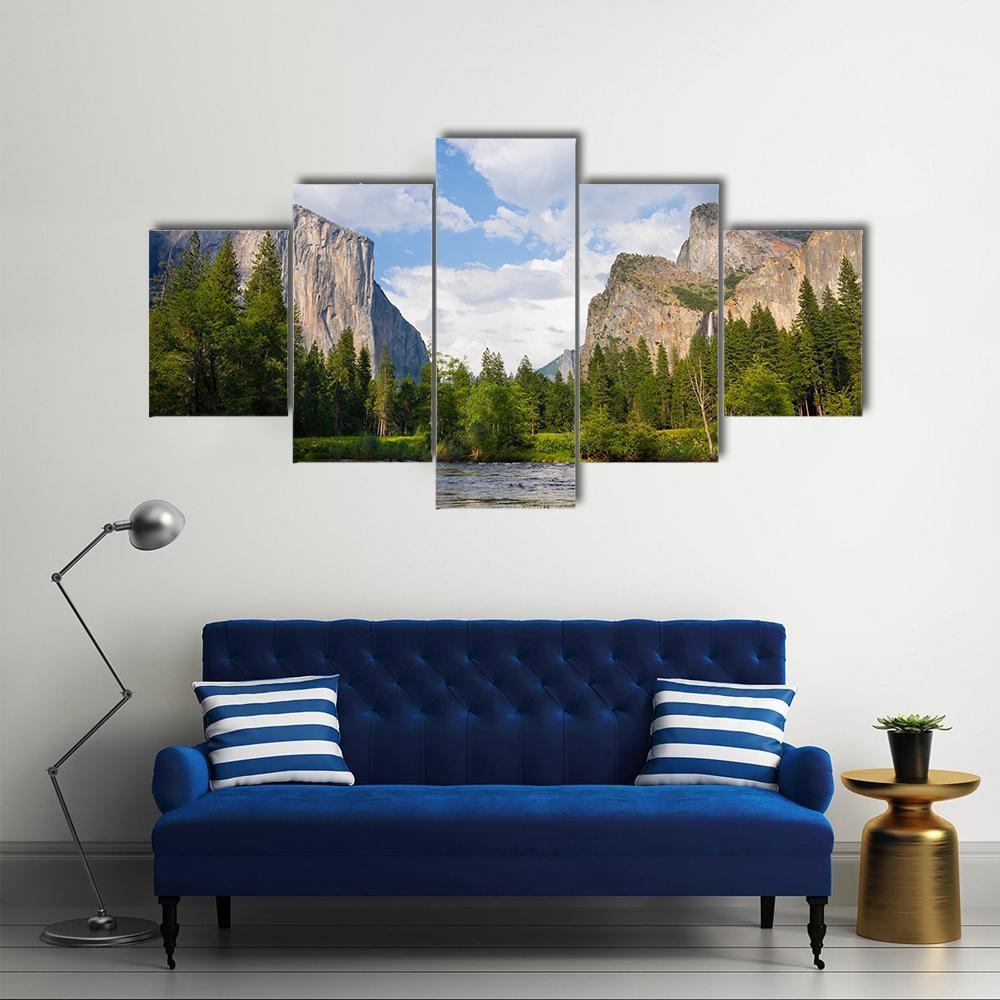 View Of Yosemite Valley Canvas Wall Art-5 Star-Gallery Wrap-62" x 32"-Tiaracle