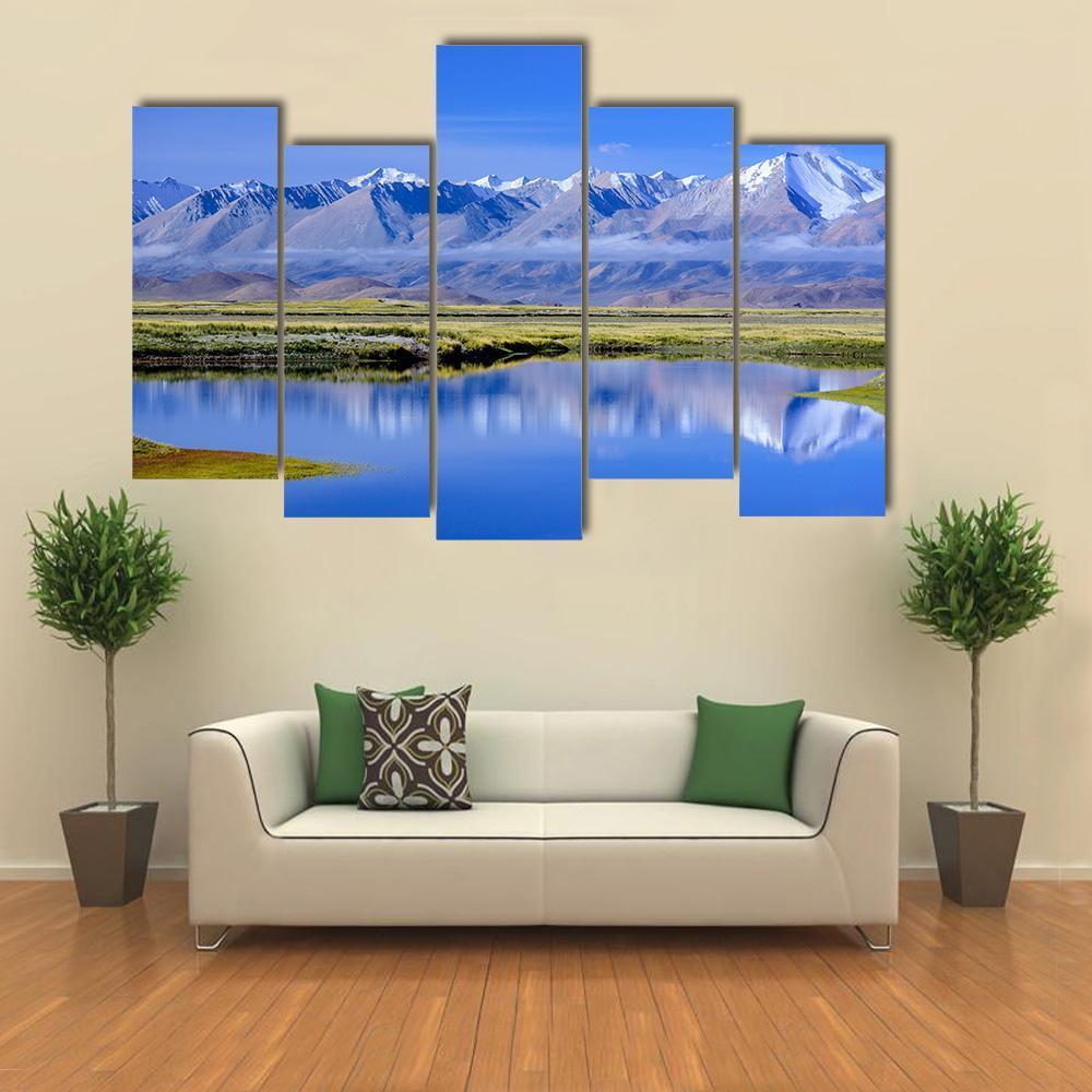 View Of Zhongba Mountains Canvas Wall Art-5 Pop-Gallery Wrap-47" x 32"-Tiaracle