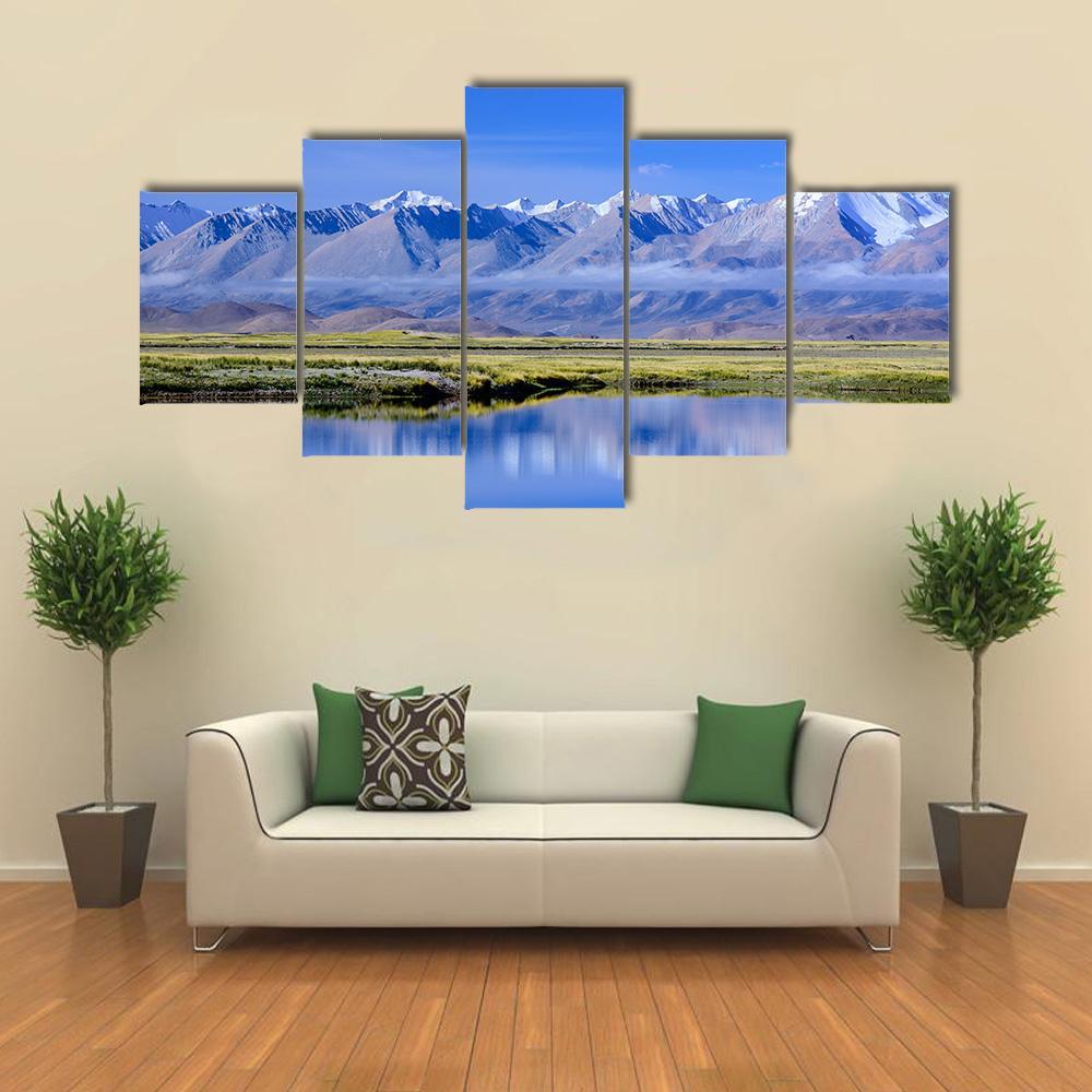 View Of Zhongba Mountains Canvas Wall Art-5 Pop-Gallery Wrap-47" x 32"-Tiaracle