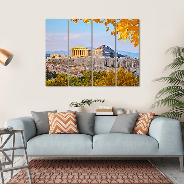 View On Acropolis At Sunset Canvas Wall Art-4 Horizontal-Gallery Wrap-34" x 24"-Tiaracle