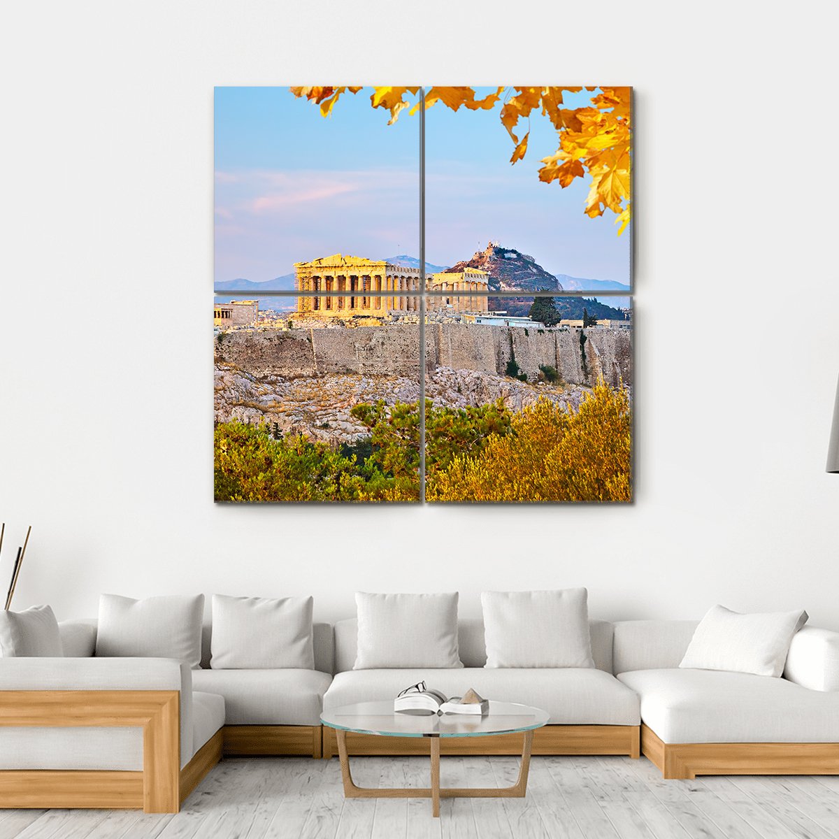 View On Acropolis At Sunset Canvas Wall Art-4 Square-Gallery Wrap-17" x 17"-Tiaracle
