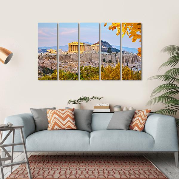 View On Acropolis At Sunset Canvas Wall Art-5 Horizontal-Gallery Wrap-22" x 12"-Tiaracle