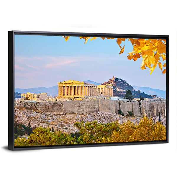 View On Acropolis At Sunset Canvas Wall Art-3 Horizontal-Gallery Wrap-25" x 16"-Tiaracle