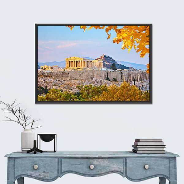 View On Acropolis At Sunset Canvas Wall Art-1 Piece-Floating Frame-24" x 16"-Tiaracle
