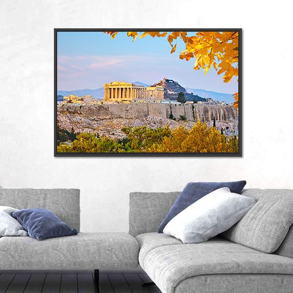 View On Acropolis At Sunset Canvas Wall Art-3 Horizontal-Gallery Wrap-25" x 16"-Tiaracle