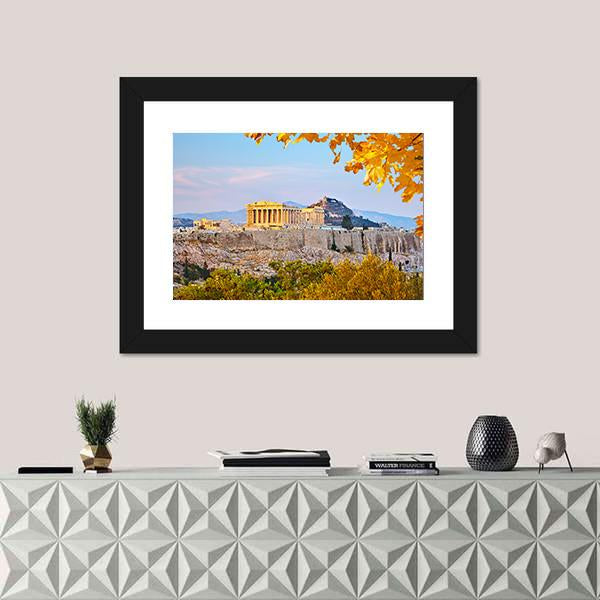 View On Acropolis At Sunset Canvas Wall Art-1 Piece-Framed Print-20" x 16"-Tiaracle