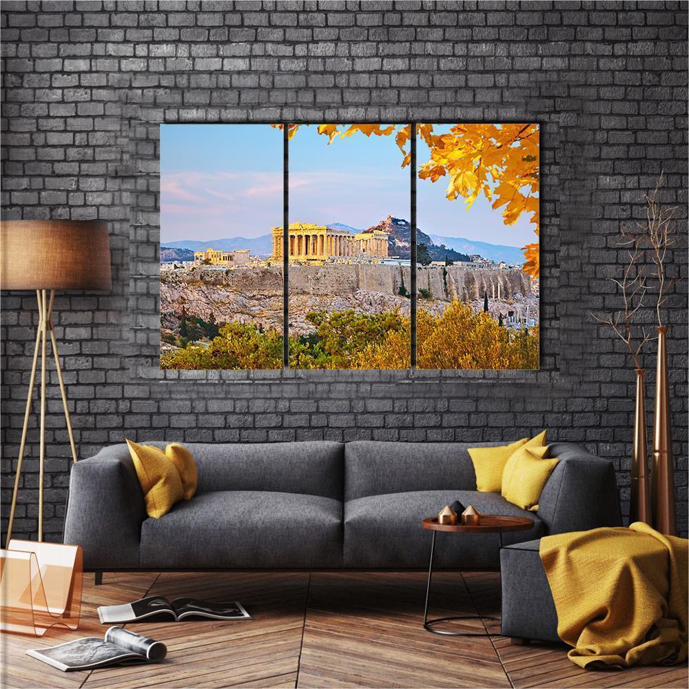 View On Acropolis At Sunset Canvas Wall Art-3 Horizontal-Gallery Wrap-37" x 24"-Tiaracle