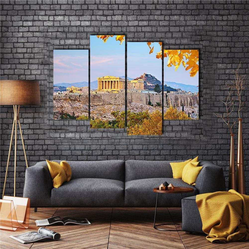 View On Acropolis At Sunset Canvas Wall Art-4 Pop-Gallery Wrap-50" x 32"-Tiaracle