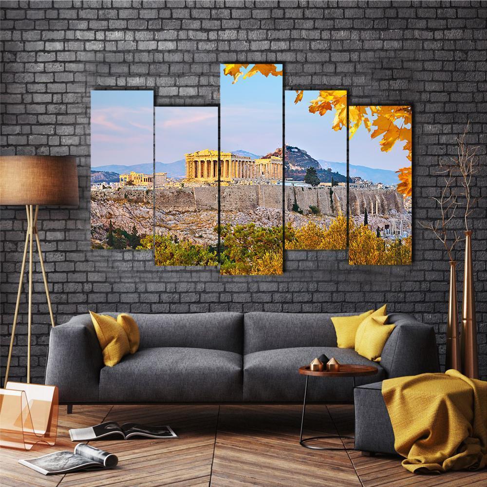 View On Acropolis At Sunset Canvas Wall Art-5 Pop-Gallery Wrap-47" x 32"-Tiaracle