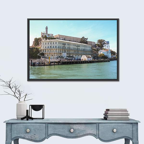 View On Alcatraz Island At Arrival On Boat Canvas Wall Art-1 Piece-Floating Frame-24" x 16"-Tiaracle