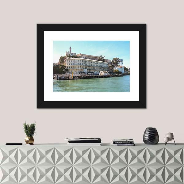 View On Alcatraz Island At Arrival On Boat Canvas Wall Art-1 Piece-Framed Print-20" x 16"-Tiaracle
