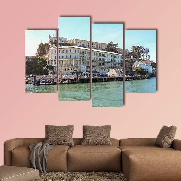 View On Alcatraz Island At Arrival On Boat Canvas Wall Art-5 Pop-Gallery Wrap-47" x 32"-Tiaracle