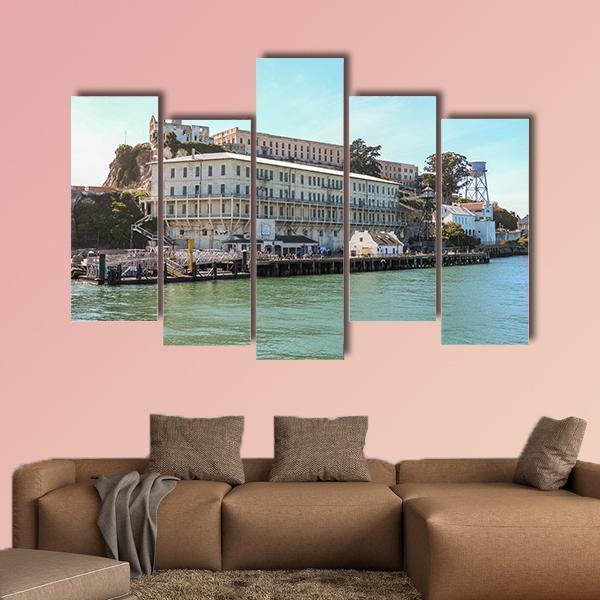 View On Alcatraz Island At Arrival On Boat Canvas Wall Art-5 Pop-Gallery Wrap-47" x 32"-Tiaracle